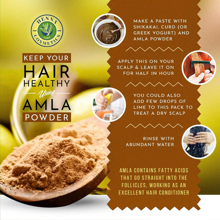 Amla Powder Without Seeds 100 Grams (3.53 oz.) Hair and Skin Supplement - Henna Cosmetics