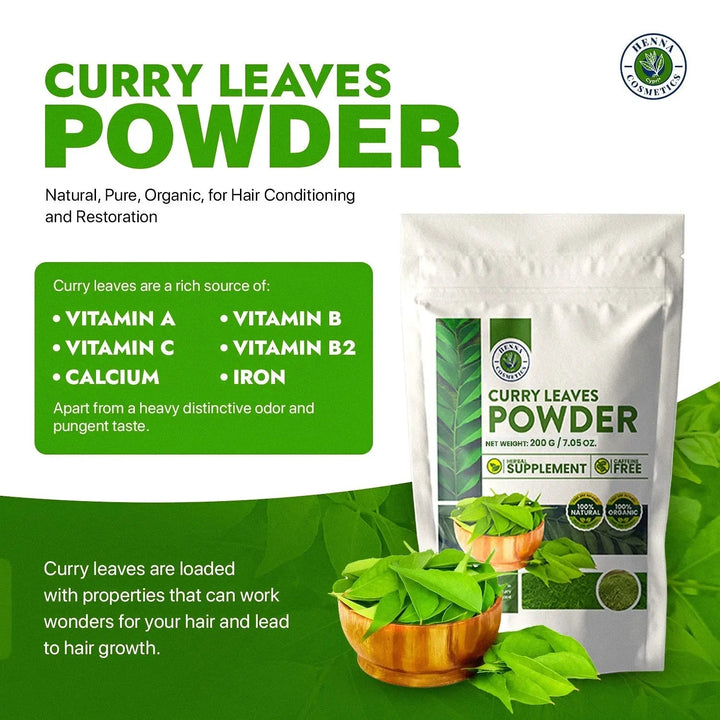 Curry Leaves Powder 200 Grams (7.05 oz.) for Hair Conditioning - Henna Cosmetics