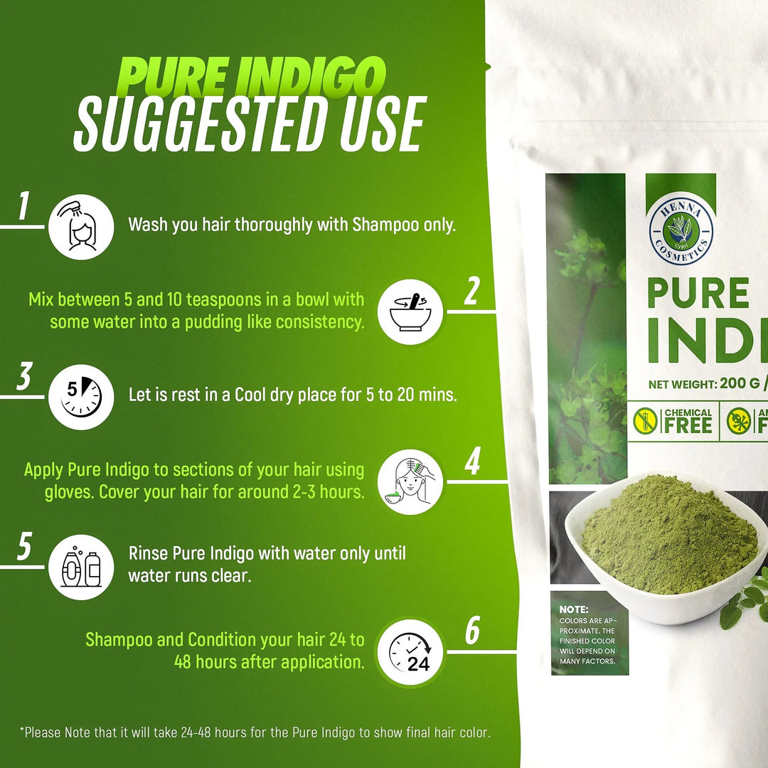 Indigo Powder For Hair Dye 100 Grams (3.52 oz.) Black Coloring, For Use With Pure Henna - Henna Cosmetics