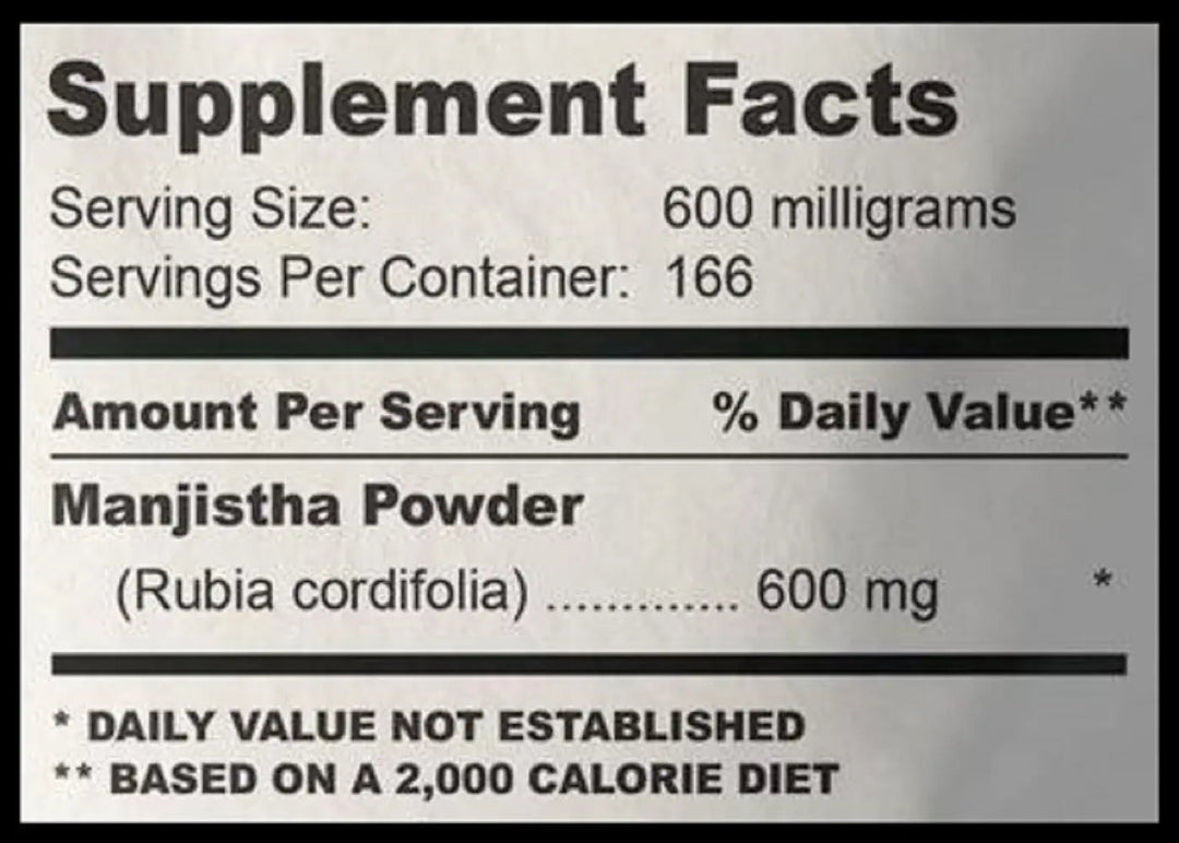 Manjistha Powder 100 Grams (3.53 oz.) Herbal Supplement - Henna Cosmetics