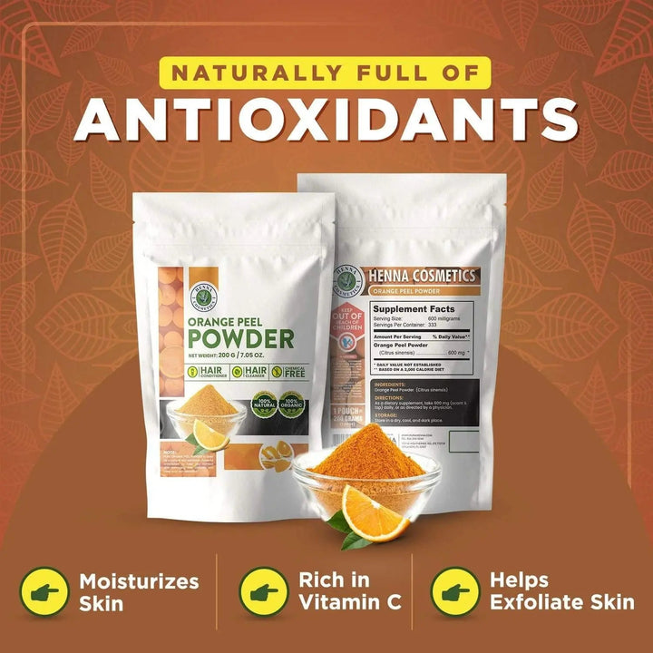 Orange Peel Powder for Hair and Skin Care | 200 Grams (7.05 Ounces) | 100% Natural, Pure, Organic Herbal Supplement | Henna Cosmetics - Henna Cosmetics