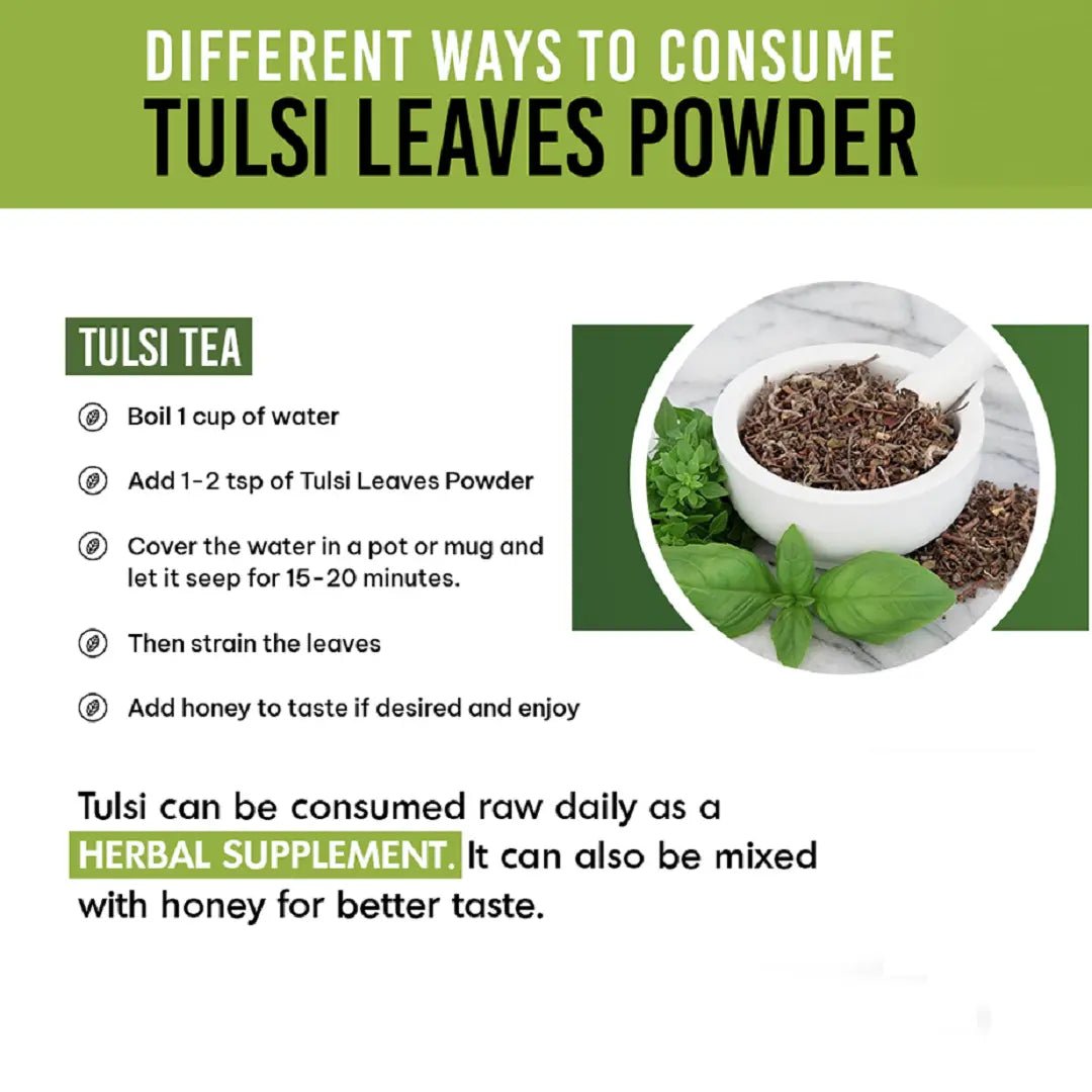 Tulsi Leaves Powder (Holy Basil) 100 Grams (3.53 oz.) Herbal Supplement - Henna Cosmetics