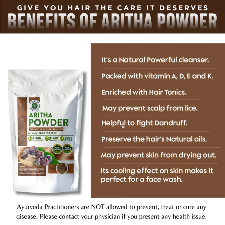 Soapnut Powder (Aritha) 200 Grams (7.05 oz.)  Hair &amp; Skin Conditioner and Cleanser