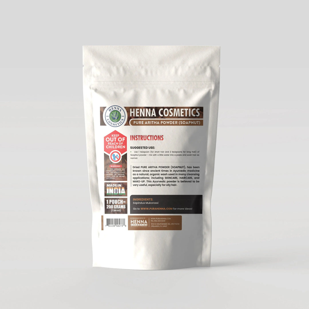 Aritha Powder (Soapnut) 100% Natural, Pure, Organic, |200Grams/(7.05 ounces)| Raw, Non-GMO - Hair &amp; Skin Cleanser and Conditioner | Henna Cosmetics - Henna Cosmetics
