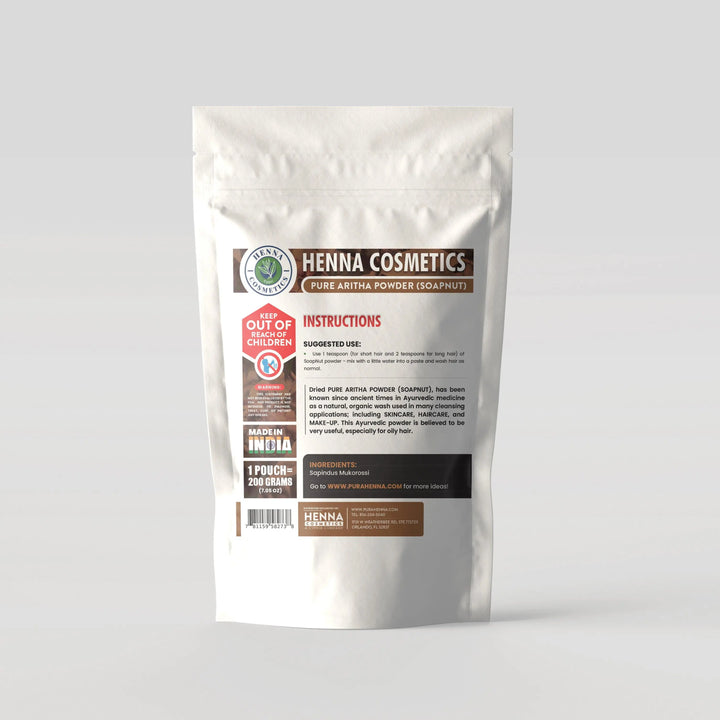 Aritha Powder (Soapnut) 100% Natural, Pure, Organic, |200Grams/(7.05 ounces)| Raw, Non-GMO - Hair &amp; Skin Cleanser and Conditioner | Henna Cosmetics - Henna Cosmetics